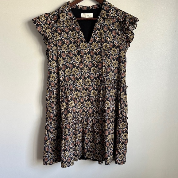 Pinch Dresses & Skirts - Pinch Anthropologie Black, Mustard, & Rust Floral Babydoll Mini Dress 100 Cotton